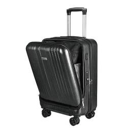 DRMEE Reisekoffer Koffer, Wiederaufladbarer Hartschalenkoffer Mit USB-Anschluss, Handgepäck, Geschäftsgepäck Suitcase Rollkoffer (Color : Black, Size : 20inch) von DRMEE