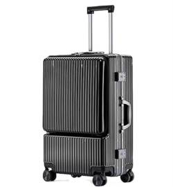 DRMEE Reisekoffer Wiederaufladbares Handgepäck Mit Rädern, Trocken- Und Nasstrennung, Aufgegebenes Gepäck Suitcase Rollkoffer (Color : Black, Size : 26in) von DRMEE