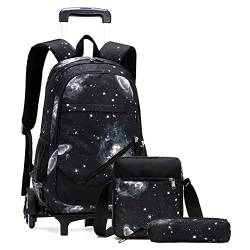 DROFOSREW Schulrucksack mit Rollen Trolley Rucksäcke Schulranzen Kinder Reisen für Mädchen Jungen Schultaschen Schultrolley Kinderrucksäcke mit Federmäppchen von DROFOSREW