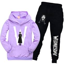 DROLA Wednesday Kinder Kapuzenpullover und Hosen Sets,Zweiteiliges Set Lange Ärmel mit Kapuze und Taschen Winter Casual für Kinder Jungen und Mädchen von DROLA