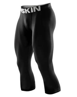 DRSKIN 1, 2 oder 3er-Pack Herren 3/4 Kompressionshose Leggings Shorts Sport Baselayer Laufen Workout Active Cool Dry, Line Black801, Mittel von DRSKIN