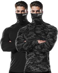 DRSKIN 2 oder 1 Pack Herren MASK Rollkragen-Kompressions-Shirts Top Langarm Sport Baselayer Laufen Thermo Athletic Workout, Rollkragen (Schwarz + Camo-Schwarz) 2er-Pack, XX-Large von DRSKIN