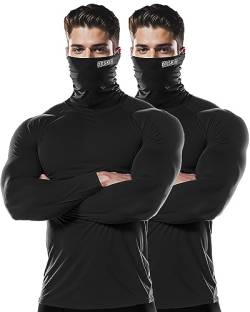 DRSKIN 2 oder 1 Pack Herren MASK Rollkragen-Kompressions-Shirts Top Langarm Sport Baselayer Laufen Thermo Athletic Workout, Rollkragenpullover, Schwarz, 2 Stück, L von DRSKIN