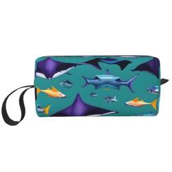 DRTGEDS Manta Ray And Fishes Kleine Tasche mit Reißverschluss, Mini-Reise-Make-up-Tragetasche, Kosmetiktasche, tragbare Elektronik, Mantarochen und Fische, Einheitsgröße von DRTGEDS