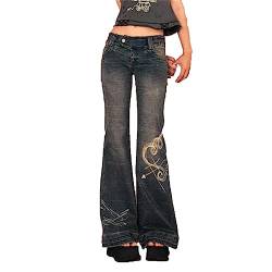 DRYNDA Y2K Jeans Niedrig tailliert/Hoch tailliert Hose Vintage Hosen Streetwear Damen Casual Weit geschnittene Micro-Schlaghosen mit Taschen von DRYNDA