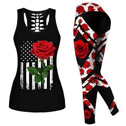 DRZHEAM Frauen 2 Stück Casual Totenkopf Outfits 3D Gedruckt Aushöhlen Tank Tops Yoga Leggings Jogger Sets Activewear von DRZHEAM