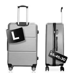 DS-Lux Hochwertigen Reisekoffer Koffer Hartschalen-Koffer Trolley Rollkoffer Handgepäck ABS-Kunststoff mit TSA-Schloss, 4 Spinner Rollen, (S-M-L-Set), Farbe: Grau, Größe: L von DS-Lux