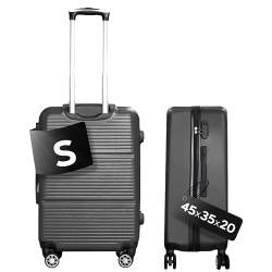 DS-Lux Hochwertigen Reisekoffer Koffer Hartschalen-Koffer Trolley Rollkoffer Handgepäck ABS-Kunststoff mit TSA-Schloss, 4 Spinner Rollen, (S-M-L-Set), Farbe: Grau, Größe: S von DS-Lux