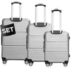 DS-Lux Hochwertigen Reisekoffer Koffer Hartschalen-Koffer Trolley Rollkoffer Handgepäck ABS-Kunststoff mit TSA-Schloss, 4 Spinner Rollen, (S-M-L-Set), Farbe: Grau, Größe: Set von DS-Lux