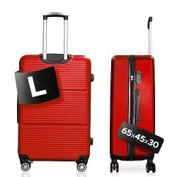 DS-Lux Hochwertigen Reisekoffer Koffer Hartschalen-Koffer Trolley Rollkoffer Handgepäck ABS-Kunststoff mit TSA-Schloss, 4 Spinner Rollen, (S-M-L-Set), Farbe: Rot, Größe: L von DS-Lux