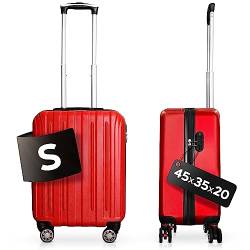 DS-Lux Hochwertigen Reisekoffer Koffer Hartschalen-Koffer Trolley Rollkoffer Handgepäck ABS-Kunststoff mit TSA-Schloss, 4 Spinner Rollen, (S-M-L-Set), Farbe: Rot, Größe: S von DS-Lux