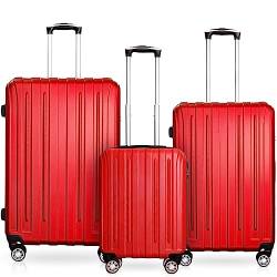 DS-Lux Hochwertigen Reisekoffer Koffer Hartschalen-Koffer Trolley Rollkoffer Handgepäck ABS-Kunststoff mit TSA-Schloss, 4 Spinner Rollen, (S-M-L-Set), Farbe: Rot, Größe: Set von DS-Lux
