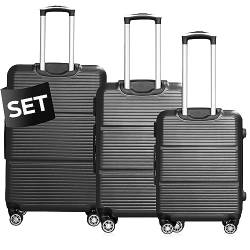 DS-Lux Hochwertigen Reisekoffer Koffer Hartschalen-Koffer Trolley Rollkoffer Handgepäck ABS-Kunststoff mit TSA-Schloss, 4 Spinner Rollen, (S-M-L-Set), Farbe: Schwarz, Größe: Set von DS-Lux