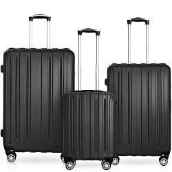 DS-Lux Hochwertigen Reisekoffer Koffer Hartschalen-Koffer Trolley Rollkoffer Handgepäck ABS-Kunststoff mit TSA-Schloss, 4 Spinner Rollen, (S-M-L-Set), Farbe: Schwarz, Größe: Set von DS-Lux