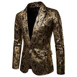 DSDFSVEW Herren Golden Floral Blazer Business Casual Anzug Hochzeitskleid Gold Blazer, gold, XL von DSDFSVEW