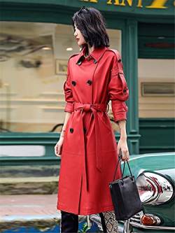 Damen-Gürtel, zweireihiger Mantel, roter und blauer Ledergürtel, britischer Stil, Windbreaker, rot, 42 von DSDFSVEW