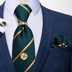 Gold gestreifte grüne Krawatten Herren Krawatte Einstecktuch Manschettenknöpfe Krawattennadel Gold Krawattenring Geschenk for Männer von DSHIOP