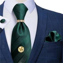 Grün gestreifte Krawatten Herren Krawatte Einstecktuch Manschettenknöpfe Krawattennadel Gold Krawattenring Geschenk for Männer von DSHIOP
