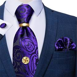 Herren Hochzeit Party Krawatte Einstecktuch Manschettenknöpfe Set mit Krawattenring Krawattennadel mit Kette von DSHIOP