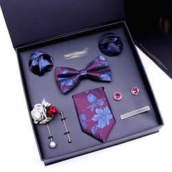 Krawatten for Herren, Seidenfliege, Designer-Manschettenknöpfe, Anstecknadel, Krawattenklammern, Set in schöner Geschenkbox (Color : A) von DSHIOP