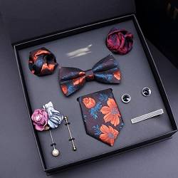 Krawatten for Herren, Seidenfliege, Designer-Manschettenknöpfe, Anstecknadel, Krawattenklammern, Set in schöner Geschenkbox (Color : B) von DSHIOP