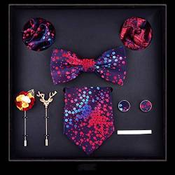 Krawatten for Männer, Seide, Schmetterling, Fliege, Designer-Manschettenknöpfe, Anstecknadel, Krawattenklammern, Set in schöner Geschenkbox (Color : B) von DSHIOP