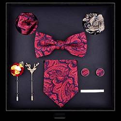 Krawatten for Männer, Seide, Schmetterling, Fliege, Designer-Manschettenknöpfe, Anstecknadel, Krawattenklammern, Set in schöner Geschenkbox (Color : D) von DSHIOP