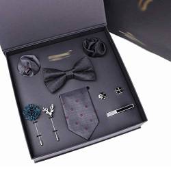 Man Tie Einstecktuch Manschettenknöpfe Krawattenklammer Fliege Brosche 8er Set Krawattenanzug for Männer Einstecktuch Taschentuch Mode Geschenkbox (Color : A) von DSHIOP