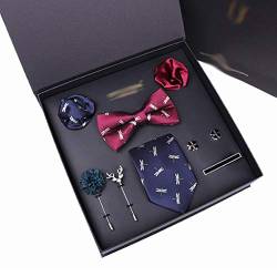 Man Tie Einstecktuch Manschettenknöpfe Krawattenklammer Fliege Brosche 8er Set Krawattenanzug for Männer Einstecktuch Taschentuch Mode Geschenkbox (Color : B) von DSHIOP