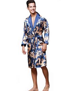 Herren Nachthemd Robe Satin Kimono Morgenmantel Herren Kimono Robe Lang Ärmel Bademantel Schlafanzug Nachtwäsche Seide Pyjamas von DSJJ