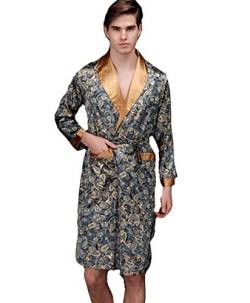 Herren Nachthemd Robe Satin Kimono Morgenmantel Herren Kimono Robe Lang Ärmel Bademantel Schlafanzug Nachtwäsche Seide Pyjamas von DSJJ