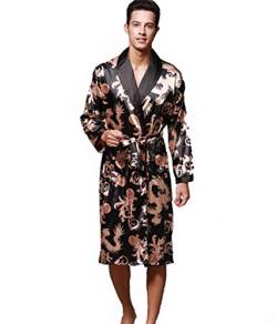 Herren Nachthemd Robe Satin Kimono Morgenmantel Herren Kimono Robe Lang Ärmel Bademantel Schlafanzug Nachtwäsche Seide Pyjamas von DSJJ