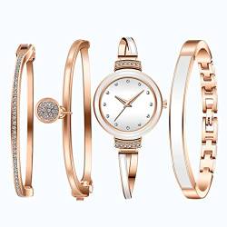 DSJMUY Damen-Armbanduhr, elegant, mit Armbanduhr und Armband aus Roségold, Strass, Set aus Armbanduhr und Armband aus Kristall für Damen, Armbanduhr mit Kristall-Armband von DSJMUY