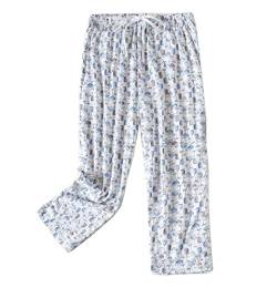 Damenhose Bedruckt mit Schnürung Pyjamahose Damen Schlafanzughose Baumwolle Pyjamahose 3/4 Lang Hose Pants für Home (Weiß-2,3XL) von DSKK