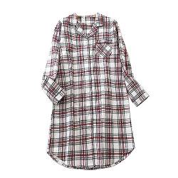 Nachthemd Damen Langarm Baumwolle Schlafhemd Button Down Damen Pyjama Damen Nachthemd Kariertes Hemd (4#,M) von DSKK