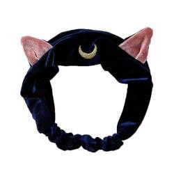 DSOUWEH Bequemes Damen Katzenohren Stirnband für stilvolles und praktisches Haar Accessoire für jeden, Gesichtswäsche, Kosmetik, Haarreifen Tuch, Navy blau von DSOUWEH
