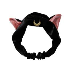 DSOUWEH Bequemes Damen Katzenohren Stirnband für stilvolles und praktisches Haar Accessoire für jeden, Gesichtswäsche, Kosmetik, Haarreifen Tuch, Schwarz von DSOUWEH