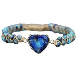 DSOUWEH Modisches und schönes Unisex Armband für alle, exquisite Geschenke, Stein Armband mit herzförmigem Anhänger und Perlen, Blumenblaue Perlen von DSOUWEH