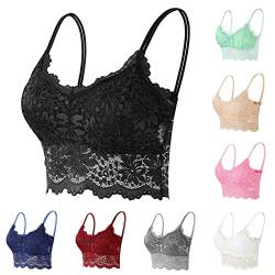 Damen Spitze BH Ohne Bügel Sexy V-Ausschnitt Comfort Bra Unterwäsche Crop Top Komfort Push up Klassisch Yoga BH Bra Top Sport BH Damen Bequemer BH Dessous Bra (Black, L) von DSQSasahip