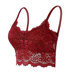 Damen Spitze BH Ohne Bügel Sexy V-Ausschnitt Comfort Bra Unterwäsche Crop Top Komfort Push up Klassisch Yoga BH Bra Top Sport BH Damen Bequemer BH Dessous Bra (Red, L) von DSQSasahip