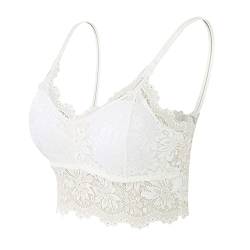 Damen Spitze BH Ohne Bügel Sexy V-Ausschnitt Comfort Bra Unterwäsche Crop Top Komfort Push up Klassisch Yoga BH Bra Top Sport BH Damen Bequemer BH Dessous Bra (White, M) von DSQSasahip