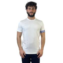 DSQUARED2 Weißes T-Shirt für Herren mit elastischem Band am Ärmel, Weiß, Large von DSQUARED2