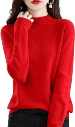 Kaschmir-Pullover für Damen, 100% Kaschmir, langärmelig, Rundhalsausschnitt, weich, warm, Strickpullover, rot, L von DSXH