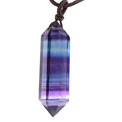 DSXJEZNJ natural stone pendant 1pc Natürlicher Fluorit Anhänger Kristall Amethyst Edelstein Hexagonal Spitz Stein Halskette Anhänger for Männer Frauen (Color : As Shown C, Size : 1pc 1.18-1.57in) von DSXJEZNJ