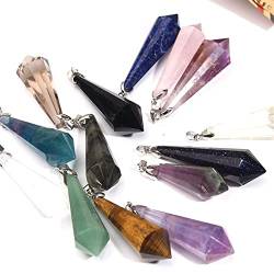 DSXJEZNJ natural stone pendant Natürlicher klarer Amethyst-Quarz-Kristallstein, Punkt-Edelstein-Anhänger, Pendel, Steine ​​und Mineralien, natürlicher Kristall, Haushalt, QINTINYIN (Color : Bluesand) von DSXJEZNJ