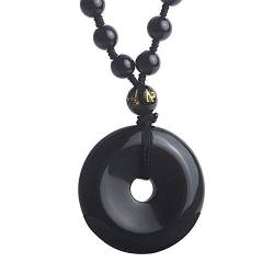 DSXJEZNJ natural stone pendant Natürlicher schwarzer Obsidian-Anhänger for Frauen Männer Donut-Edelstein-Kristall-runde Perlen-Halsketten-Anhänger 30 mm AAAA von DSXJEZNJ