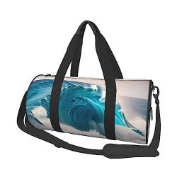 Cartoon Blue Sea Wave & * Round Large Capacity Foldable Seesack for Women Men, Gym Tote, Sports Duffel., Schwarz , Einheitsgröße von DTGPRO