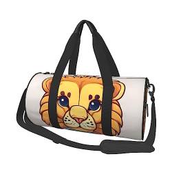 Cartoon Cute Little Lion Round Large Capacity Foldable Duffel Bag for Women Men, Gym Tote, Sports Duffel., Schwarz , Einheitsgröße von DTGPRO