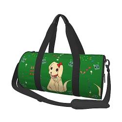 Cartoon Dog On Grass&* Round Large Capacity Foldable Duffel Bag for Women Men, Gym Tote, Sports Duffel., Schwarz , Einheitsgröße von DTGPRO