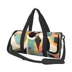 Mid-Century Modern Art Cat & * Round Large Capacity Foldable Duffel Bag for Women Men, Gym Tote, Sports Duffel., Schwarz , Einheitsgröße von DTGPRO